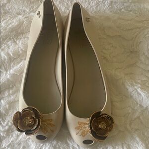 Melissa Beauty and the Beast Jelly Cream Flats with Gold Floral Accent